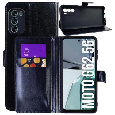 Imagem de Capa Carteira Couro PRETA Compativel Moto G62 XT2223 6.5 - Luiza Cell2