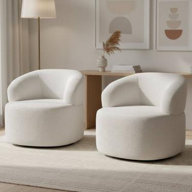 Imagem de Kit 02 Poltronas Giratória Orgânica Para Sala de Estar Living Helena L02 Prime Bouclê C...