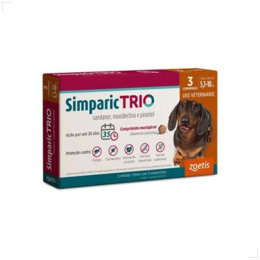 Imagem de Simparic TRIO Cães 5,1 a 10KG Vermífugo Pulga Carrapato 3com Quantidad