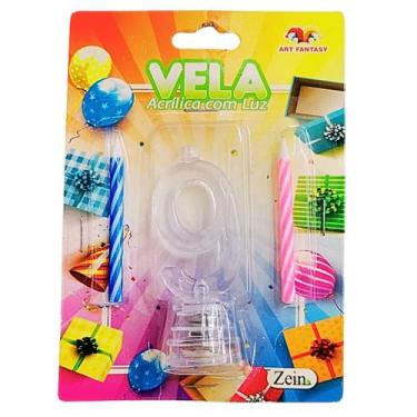 Imagem de Kit Vela Aniversário LED Acrílica + 2 Velas Bastão Efeito Cor:Nove - A
