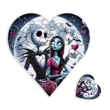 Imagem de Quebra cabeça mdf jack skellington e sally formato coraçao - Pomps Gee