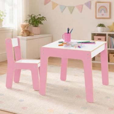 Imagem de JUNGES Conjunto Mesa Infantil Cadeira Infantil Rosa para Brincar e Apr