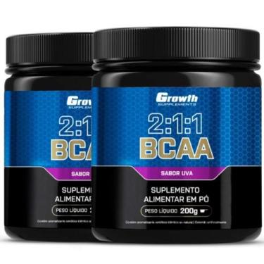 Imagem de Bcaa em Pó 2:1:1 200g Growth Supplements Kit 2 Potes, Natural