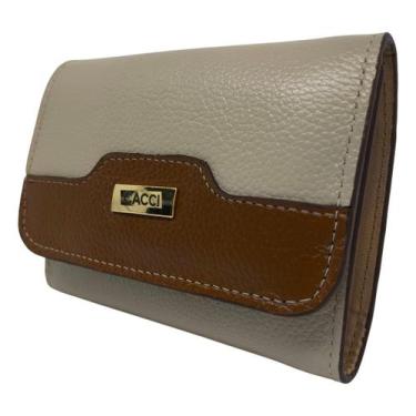 Imagem de Carteira Feminina Couro Moda Fecho Ecler Resistente Cacci, Creme, UN