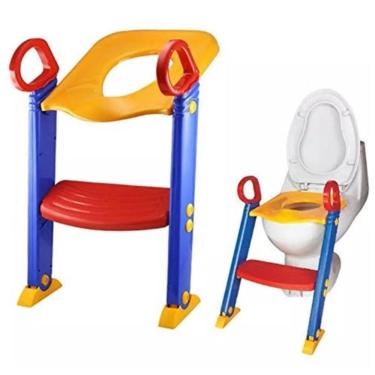 Imagem de Troninho Redutor de Assento Infantil com Escada Dobrável para Vaso Sanitário com Pés Antiderrapantes