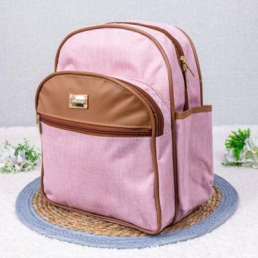 Imagem de Mochila maternidade casual luxo bolso rosê - Era Uma Vez