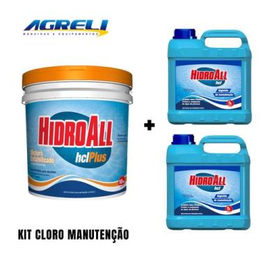 Imagem de Kit 1 Cloro para Piscina HCL Plus 10Kg com 2 Algicida Manutenção Hcl H