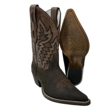 Imagem de Bota Texana Masculina Vimar Bico Fino Cano Curto Couro Crazy Horse KZA