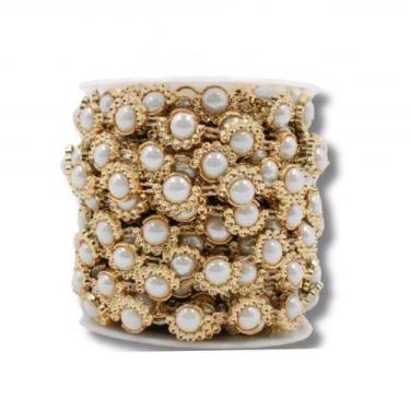 Imagem de Aljofre meia flor c/pérola 12mm em abs cor dourado metro - CARRETEL