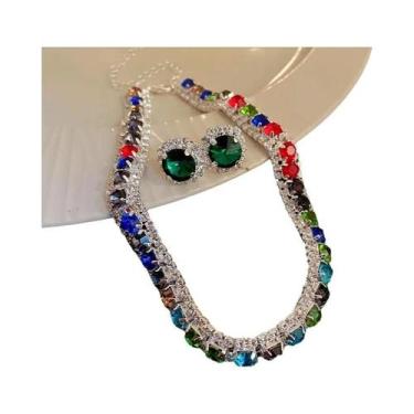 Imagem de Conjunto De Colar E Brincos De Cristal Verde Com Strass Para Mulheres,