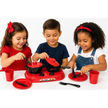 Imagem de Brinquedo Cozinha Infantil Vermelho Fogão Pratos 11 Peças - All Kids C