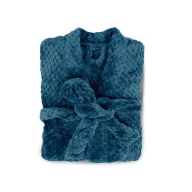 Imagem de Roupão De Banho Masculino Adulto Microfibra Kimono Efeito Jacquard Pol