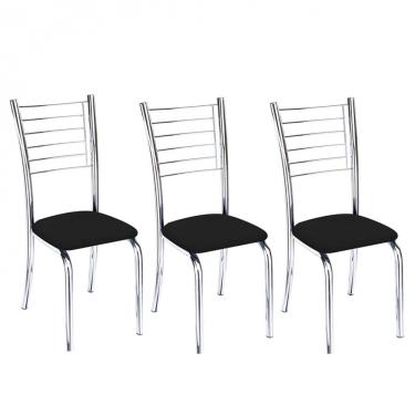 Imagem de Kit 3 cadeiras Vanessa cromada para cozinha-Corino preto-Gat Magazine