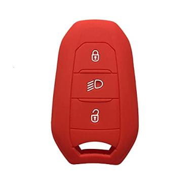 Imagem de YJADHU Capa de proteção para chave remota inteligente em borracha de silicone Capa com chaveiro para carro, adequada para 5008 DS5 DS6 Peugeot 208 DS3 Citroen C4 C5 X7, vermelho