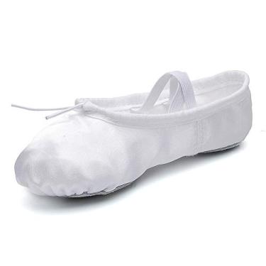 Imagem de MSMAX Sapatos de balé para meninas, sapatilhas de dança de cetim Performa para crianças (Bebê/Criança pequena/Criança grande), Branco, 8.5 Toddler