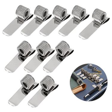 Imagem de BTSKY clipe de suporte de caneta inoxidável para notebook e papelão com mola 5 superior e 5 ajuste lateral serve para quase todos os tamanhos de caneta, use em casa, escritório, carro, cozinha e bolso, pacote com 10 (prata)