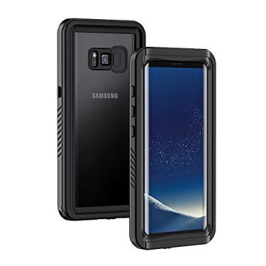 Imagem de Lanhiem Capa para Samsung Galaxy S8+ Plus, IP68 à prova d'água à prova de poeira com protetor de tela integrado, capa protetora robusta à prova de choque para celular para Galaxy S8 Plus (preto)