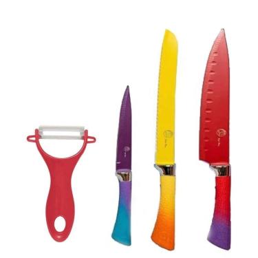Imagem de Conjunto Jogo De Facas 4 Peças Talheres Com Descascador Safe Buy Coloridas