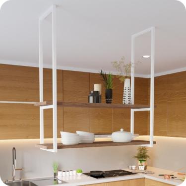 Imagem de Nicho Branco Prateleira Suspensa Teto Cozinha Madeirado 60cm
