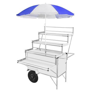 Imagem de Carrinho Expositor Cefaz Branco com Rodas Pneumáticas e Guarda Sol BLEX26P/GS