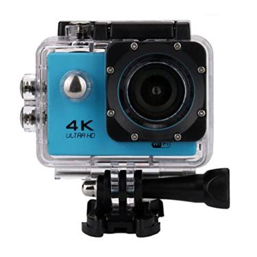 Imagem de yuai Câmera de ação 4K 16 MP, 1080p, Wi-Fi grande angular de 170 graus, câmera subaquática à prova d'água de 29,8 m/Full HD de 2,0 polegadas, câmera de PC com zoom 4X (azul)