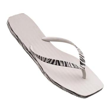 Imagem de Chinelo Feminino Bico Quadrado Animal Print Flip Flop Off White Zebra