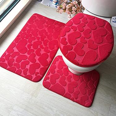 Imagem de Tapete de flanela impressão listrado antiderrapante tapete de banheiro absorvente sala de estar quarto tapete de pés, conjunto E 3 peças