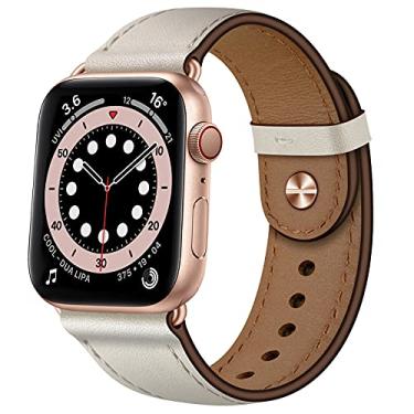 Imagem de OUHENG Pulseira de substituição de couro genuíno para Apple Watch SE2 SE séries 10, 9, 8, 7, 6, 5, 4, 3, 2 e 1, de 42 mm/41 mm/40 mm (bege/ouro rosa)