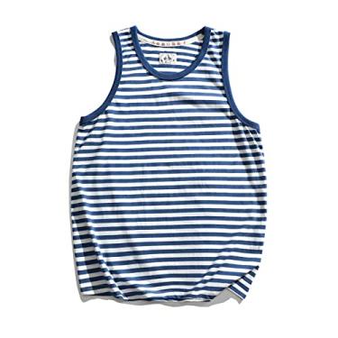 Imagem de UNeedVog Camiseta regata masculina casual clássica listrada sem manga verão praia esporte colete, Azul marinho, XX-Large