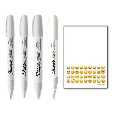 Imagem de Sharpie Paint Marker Oil Based White Kit with Extra Fine, Fine, Medium and Bold Plus Extra Bonus Printed Emoji Notepad