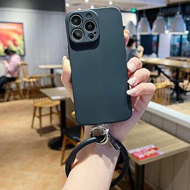 Imagem de Capa de telefone de pulseira de pulso de cor doce para iPhone 13 12 11 Pro Max Mini XR XS X 8 7 Plus 6 6S 5 SE 2022 Capa de silicone fosco macio, preto, para iPhone 5 5S SE