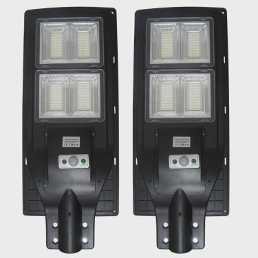Imagem de Luminaria Solar Poste LED 200W Sensor Proximidade Controle Rua Quintal Jardim Iluminaçao Kit 2 Unidades
