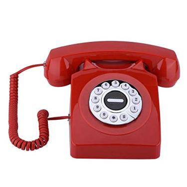 Imagem de Telefone antigo, telefone com fio de mesa, telefone fixo com fio, telefones antiquados para decoração de escritório de hotel, armazenamento de números, som claro (vermelho)