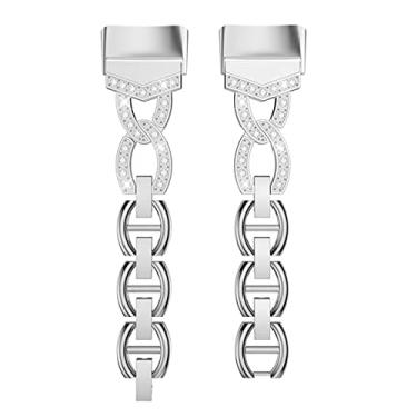 Imagem de Abanen Pulseiras de liga de cristal para Fitbit Charge 5, pulseiras brilhantes ajustáveis femininas vazadas leves para Fitbit Charge 5 Advanced Tracker (prata)