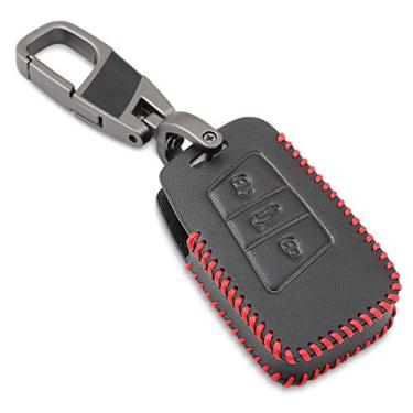 Imagem de CSHU Porta-chaves de couro para carro capa porta-chaves porta-chaves com anel, adequado para Volkswagen VW TIGUAN Magotan Passat B8 Skoda Superb A7