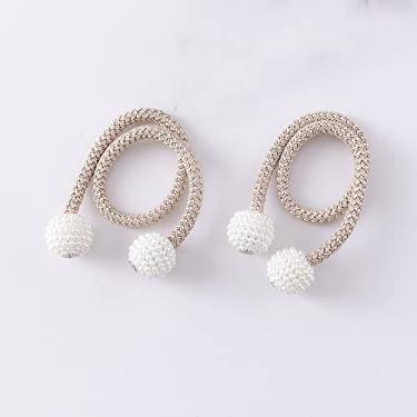 Imagem de Suportes de cortina magnéticos para cortina prendedores de fivela para trás fivela de esfera pendurada para amarrar acessórios para cortina decoração de casa, bege