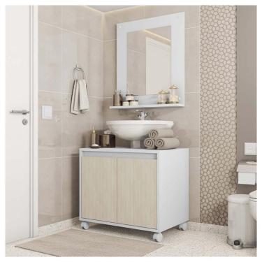 Imagem de Kit Conjunto Gabinete Armario Banheiro Espelho Clean Caemmun