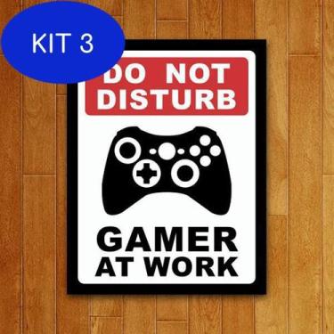 Imagem de Kit 3 Placa Decorativa - Gamer At Work Xb - Legiao Nerd