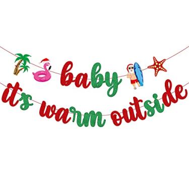 Imagem de Decorações de festa de Natal de julho, Baby Its Warm Outside Banner, Hawaii Mele Kalikimaka Decorações de Natal, Tropical Summer Christmas Banner Decorations