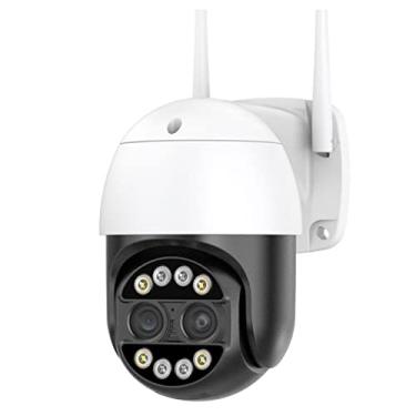 Imagem de Câmera de segurança ao ar livre, câmera Wi-Fi de lente dupla de 2MP, câmera de 360 ° PTZ com rastreamento automático, visão noturna em cores, áudio bidirecional, detecção humanóide