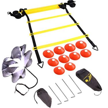 Imagem de Speed Footaball Conjunto de equipamentos de treinamento de escada de agilidade com disco de paraquedas de resistência 12 degraus Escada de prática de exercícios de esportes ao ar livre, laranja, 6M