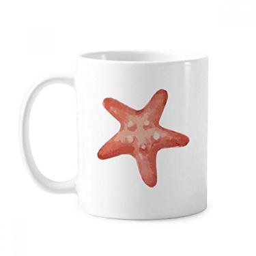 Imagem de Caneca vermelha com ilustração de estrela do mar, caneca de cerâmica para café, porcelana