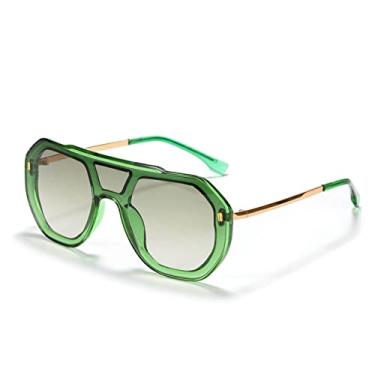 Imagem de Óculos de sol de liga de uma peça vintage para mulheres moda verde gradiente plano óculos de sol masculinos grandes rebites tons femininos gafas, verdes, com estojo