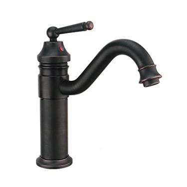 Imagem de LIDON Torneira para pia do banheiro torneira de água quente e fria bronze antigo torneira do banheiro latão furo único retro torneira da pia do banheiro torneira do lavatório preto, preto A (cor: preto A)