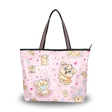 Imagem de Bolsa de ombro feminina com alça superior para filhotes de desenho animado rosa, Multicolorido., Medium