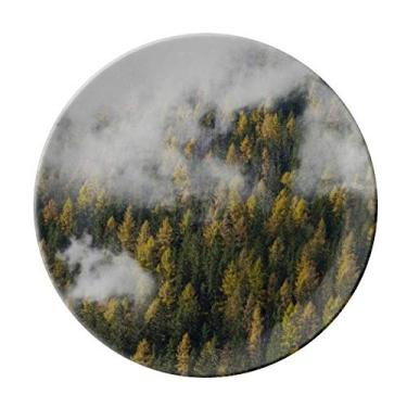 Imagem de Prato decorativo de porcelana Forest Mountain Fog Mist Cloud Autumn Prato de jantar Salver