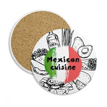 Imagem de Caneca porta-copos com bandeira nacional do México para esboço de cacto, pedra absorvente de proteção de mesa