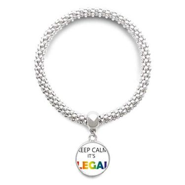 Imagem de DIYthinker LGBT Pulseira de prata com pingente de bandeira de arco-íris Keep Calm Bracelete ajustável