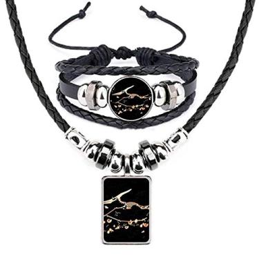 Imagem de Conjunto de joias de colar de couro com ossos de dinossauro em miniatura de osso