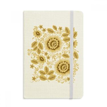 Imagem de Caderno de flores clássico dourado amarelo com estampa floral, capa dura em tecido oficial